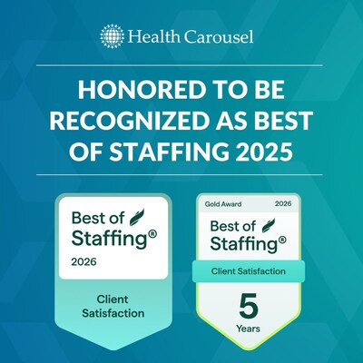 Health Carousel Earns ClearlyRated’s 2026 Best of Staffing® Client 5-Year Gold Award for Service Excellence
