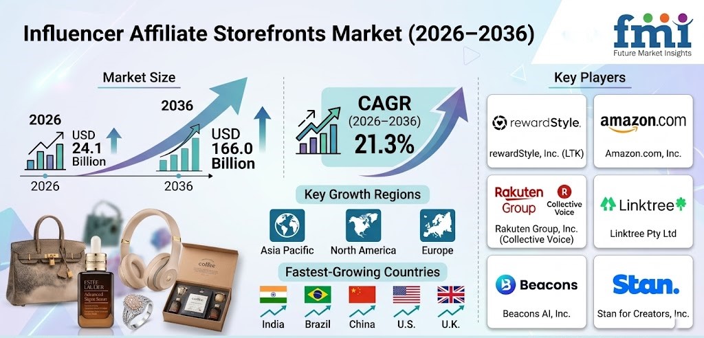 Influencer Affiliate Storefronts Market to Reach USD 166 Billion by 2036 at 21.3% CAGR Driven by Creator Commerce Growth